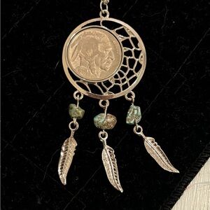 SOLD Southwest 1935 buffalo nickel dreamcatcher necklace plated/faux turquoise